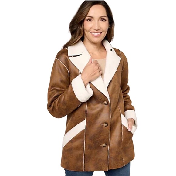 Denim&Co Jackets & Blazers - Denim & Co. Canyon Retreat Sherpa/ Faux Suede Combo Jacket NWOT SADDLE BROWN 2XL